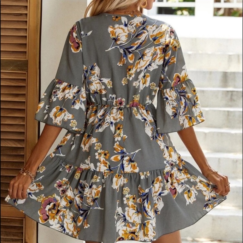 Boho Plus Size Floral Print Ruffle Hem Mini Dress - Picture 8 of 13